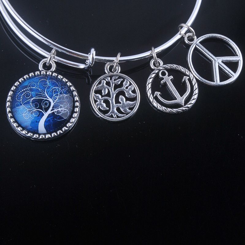 18 Styles Cabochon Dome Tree of Life charms Bracelet Adjustable Expandable Wire Bangles for Women Fine Jewelry