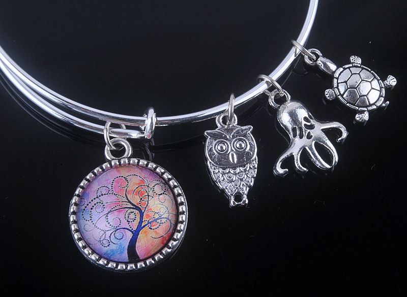 18 Styles Cabochon Dome Tree of Life charms Bracelet Adjustable Expandable Wire Bangles for Women Fine Jewelry