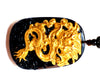 18K 999 Pure Yellow Gold Inl Natural Obsidian Black Jade Pendant Dragon Necklace Sweater Chain Jewelry Gift Wholesale