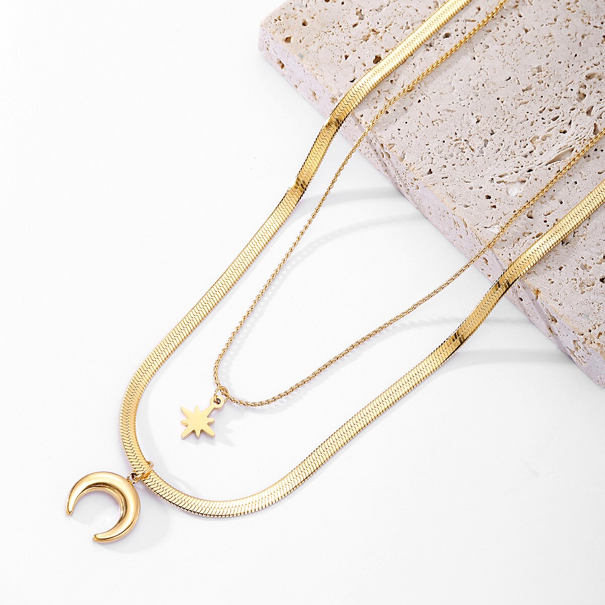 18K Gold Color Choker Necklace for women Multilayer Long moon Tassel Pendant Chain Necklaces & Pendants chokers Jewelry