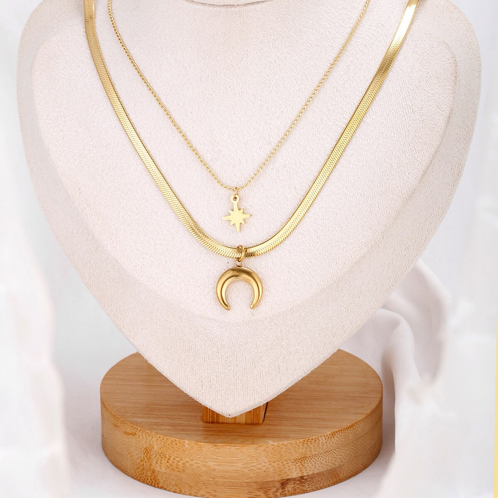 18K Gold Color Choker Necklace for women Multilayer Long moon Tassel Pendant Chain Necklaces &amp; Pendants chokers Jewelry