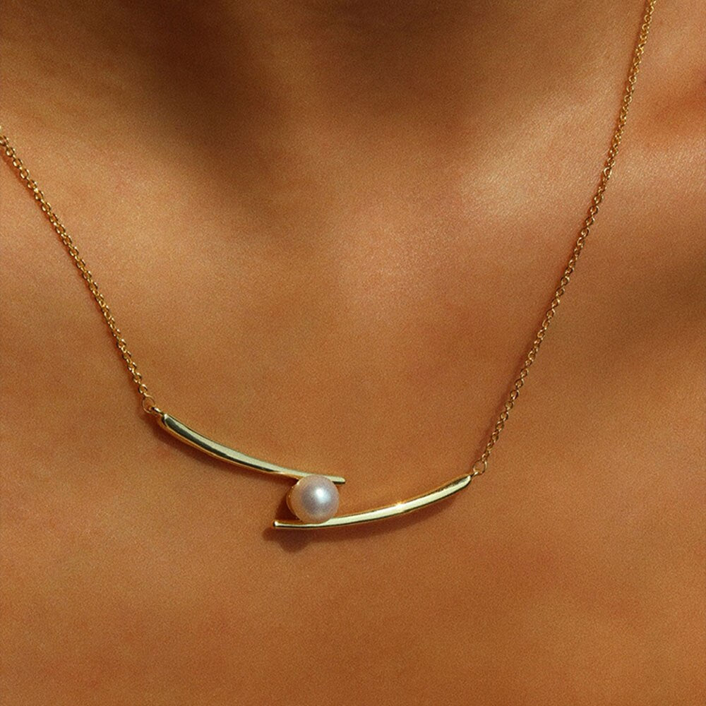 18K Gold Filled Natural Pearl Chopsticks Necklace Simple Temperament 9mm Freshwater Pearl Choker Delicate Charm Ins Jewelry