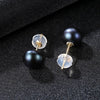 18K Gold Pearl stud Earrings Pearl Jewelry Black Natual pearl Au750 Yellow Gold Stud Earrings Wedding Party Gift