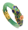 18K Gold Plated Cloisonne Flower Natural Green Jade Bangle Bracelet Fashion Temperament Jewelry Gems Accessories Gifts Wholesale
