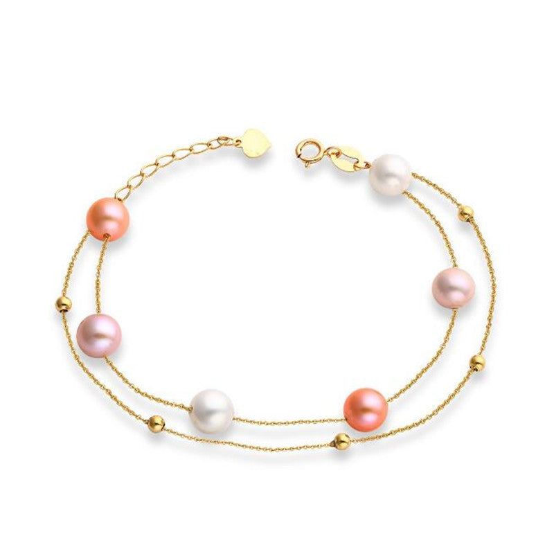 18K Rose Gold 6-6.5mm Natural Pearl Charm Bracelet Fine Jewelry Wholesale White Pink Purple Pearl Bangle For Women