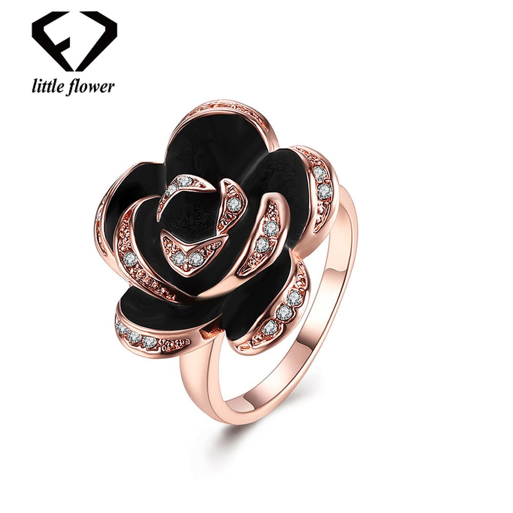 18K Rose Gold Green Alloy Oil Drip Style Simulation Rose Ring for Women European and American Trendy Fine Jewelry Geometric Type