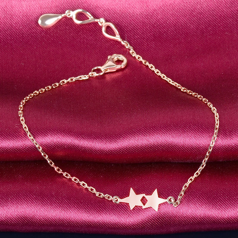 18K Rose Gold Heart Charm Bracelet Solid K Gold 18cm Fashion Jewelry Wedding Engagement Party Handmade Jewelry