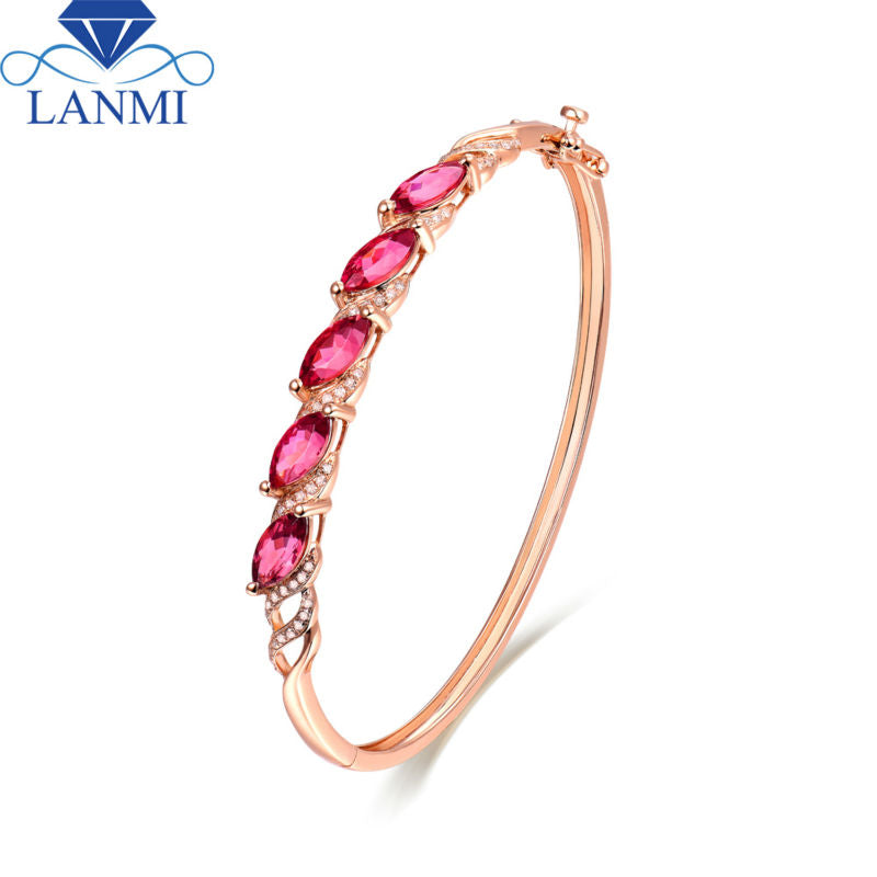 18K Rose Gold Natural Tourmaline Bracelet Marquise 4x8mm SI Clari Diamond for Daughter Jewelry Gift NA040