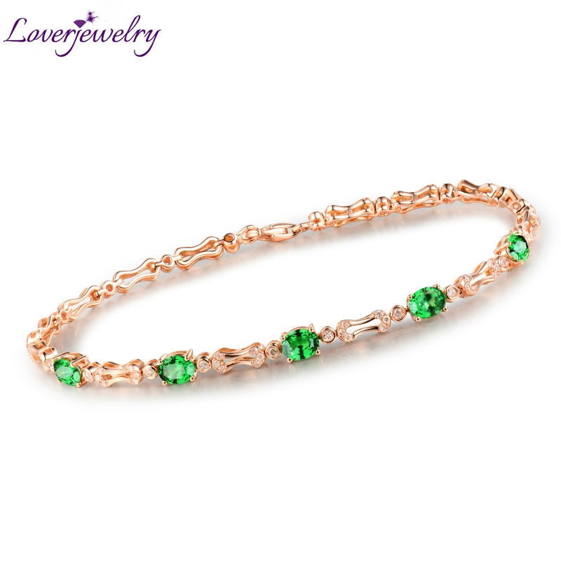 18K Rose Solid Gold Fine Jewelry Diamond Tsavorite Stone Bracelets & Bangles Oval 4x5mm NA0034