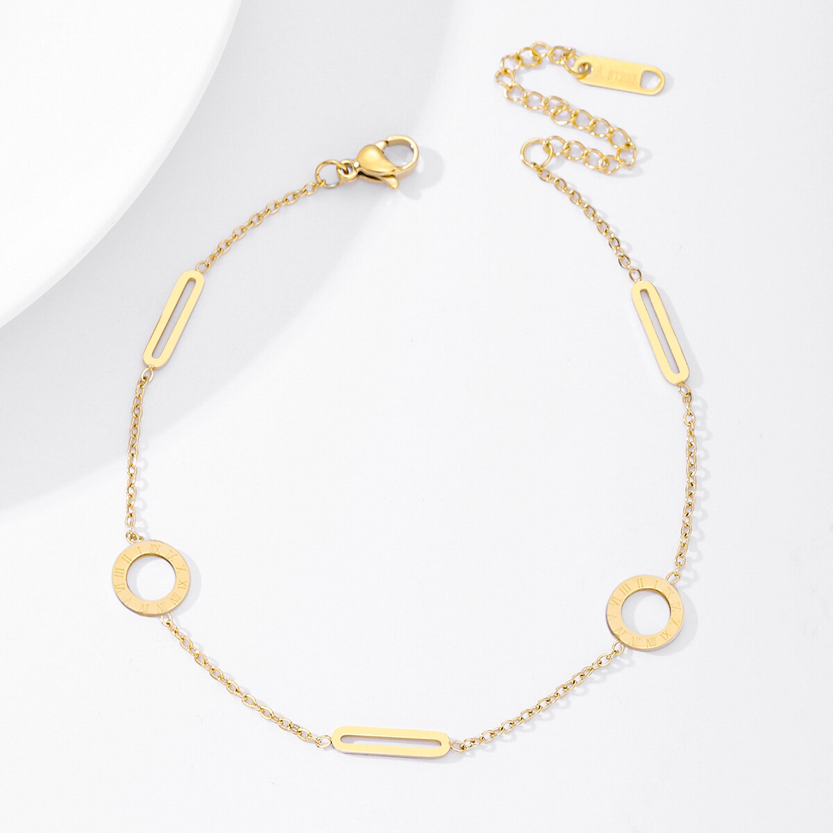 18K Stainless Steel Women Anklet Bracelet Double Circle Crystal Roman Numerals Foot Bracelet Women Jewelry