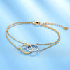 18K Two-Tone Gold Bracelet for Women 16+2cm Double Circles Interlock Bangle for Wedding Ceremony Engagement Party