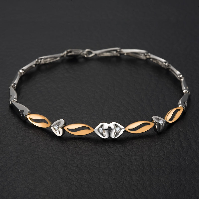 18K Two-Tone Gold Natural Diamond Women Bracelet 0.06ct/4pcs Diamond Wedding Engagement Jewelry Handmade