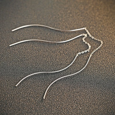 18K White / 18K Yellow Joint Curve 925 Sterling Silver Hanging Earrings