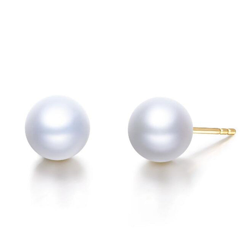 18K Yellow Gold 7-7.5mm Natural Cultured Pearl Brand Female Charming Earrings for Wedding Pearl Stud Earrings Bijoux