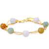 18K Yellow Gold 7-8mm Natural Amazon Stone Beaded Charm Bracelet Bangles Wedding Jewelry Women Gold Chain Link Bracelet