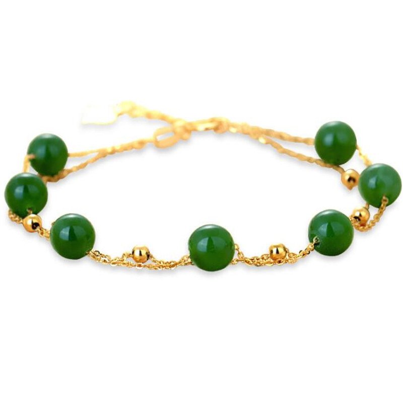 18K Yellow Gold Natural Green Jade/Lapis/Red Agate Bracelet Female Elegant Lapis Pulsera Bracelet Jewelry Christmas Gift