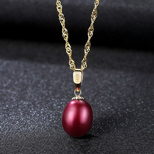 18K Yellow Gold Pendant red Pearl Pendant Necklace Gift For Women Brand Party Pearl Pendants With 45cm 925 chain