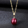 18K Yellow Gold Pendant red Pearl Pendant Necklace Gift For Women Brand Party Pearl Pendants With 45cm 925 chain