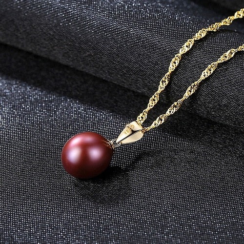 18K Yellow Gold Pendant red Pearl Pendant Necklace Gift For Women Brand Party Pearl Pendants With 45cm 925 chain