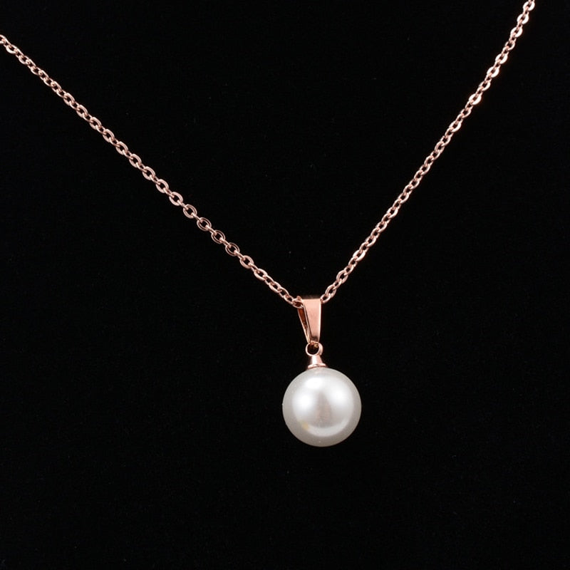 18KGP Titanium Steel Pearl Necklace Female Pendant Women Choker Gold Chain Jewelry Gift