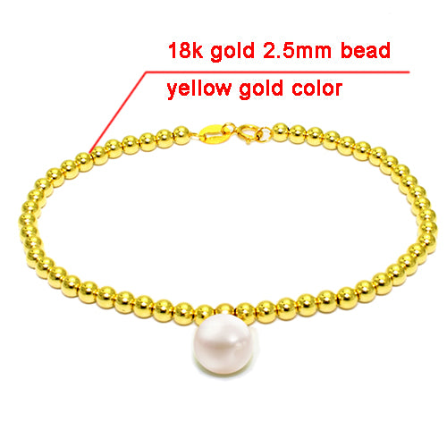 18k Au750 gold beads strand tifany design bracelet with 8-9mm perfect round natural pearl charm for women ladies girls lover