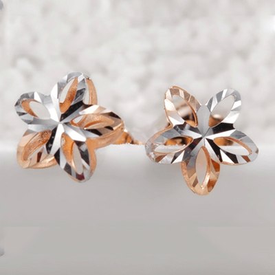 18k Gold Stud Earrings Female Genuine Delicate Flower Pure Wedding Earring Hollow Design Fine Jewelry For Women Fashion Ear New