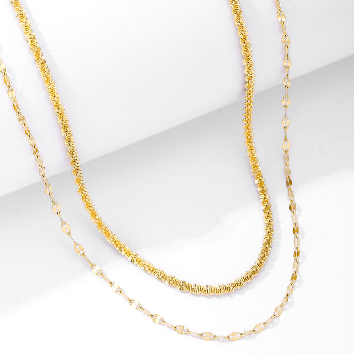 18k Trend Sparkling Gold Choker Double Layer Necklace for Women Elegant Clavicle Chain Necklace Party Wedding Collar Jewelry