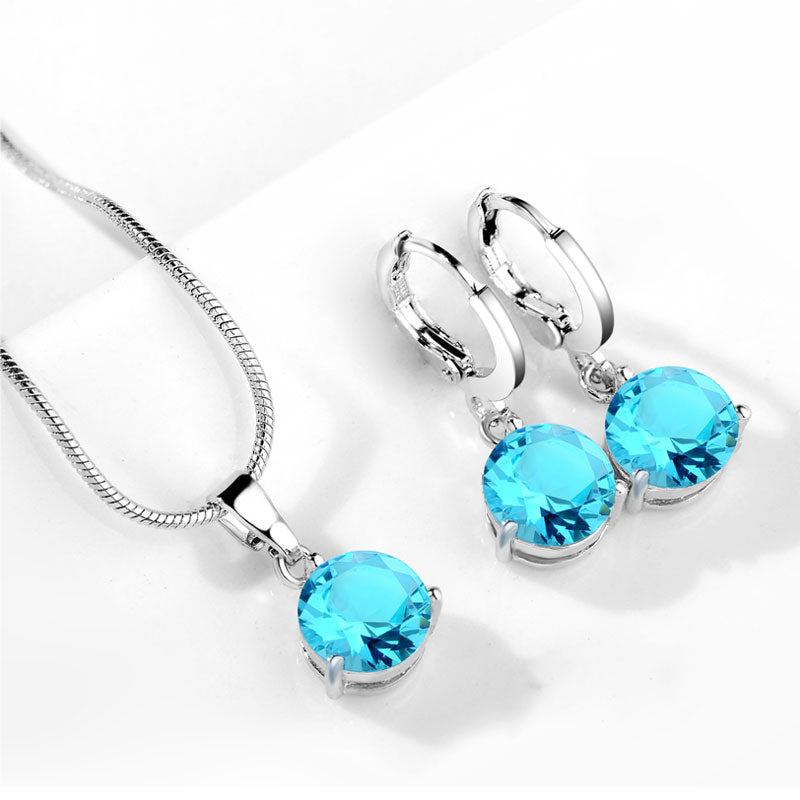 19 Colors Promotion New Silver Color Necklace Stud Earring Jewelry Set for Brides Bridal Bridesmaid Wedding Jewelry Sets JS0003
