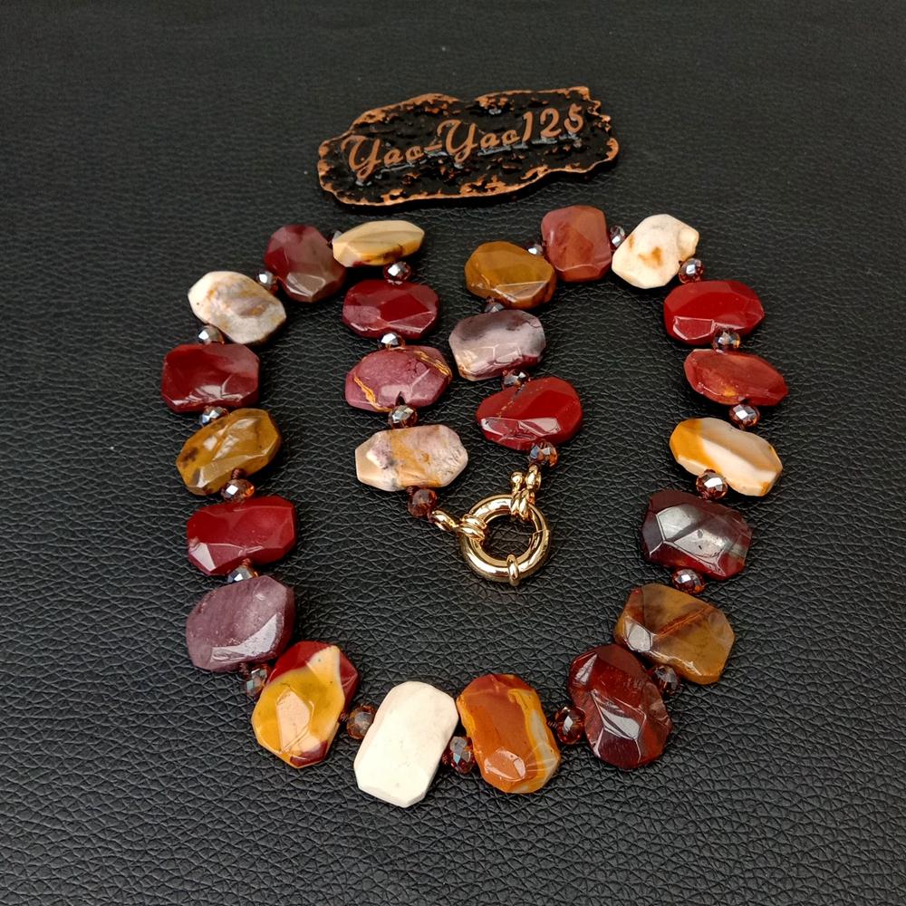 19'' Natural Mookaite  Faceted Chunky Rectangle  Knot Handmade Chocker Women Jewelry Necklace Strand