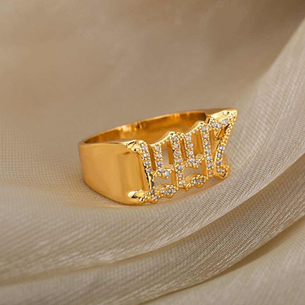 1997 Year Cubic Zirconia Rings For Women Stainless Steel Gold Color Ring Birth Years Zircon Jewelry Couple Gift anillos mujer