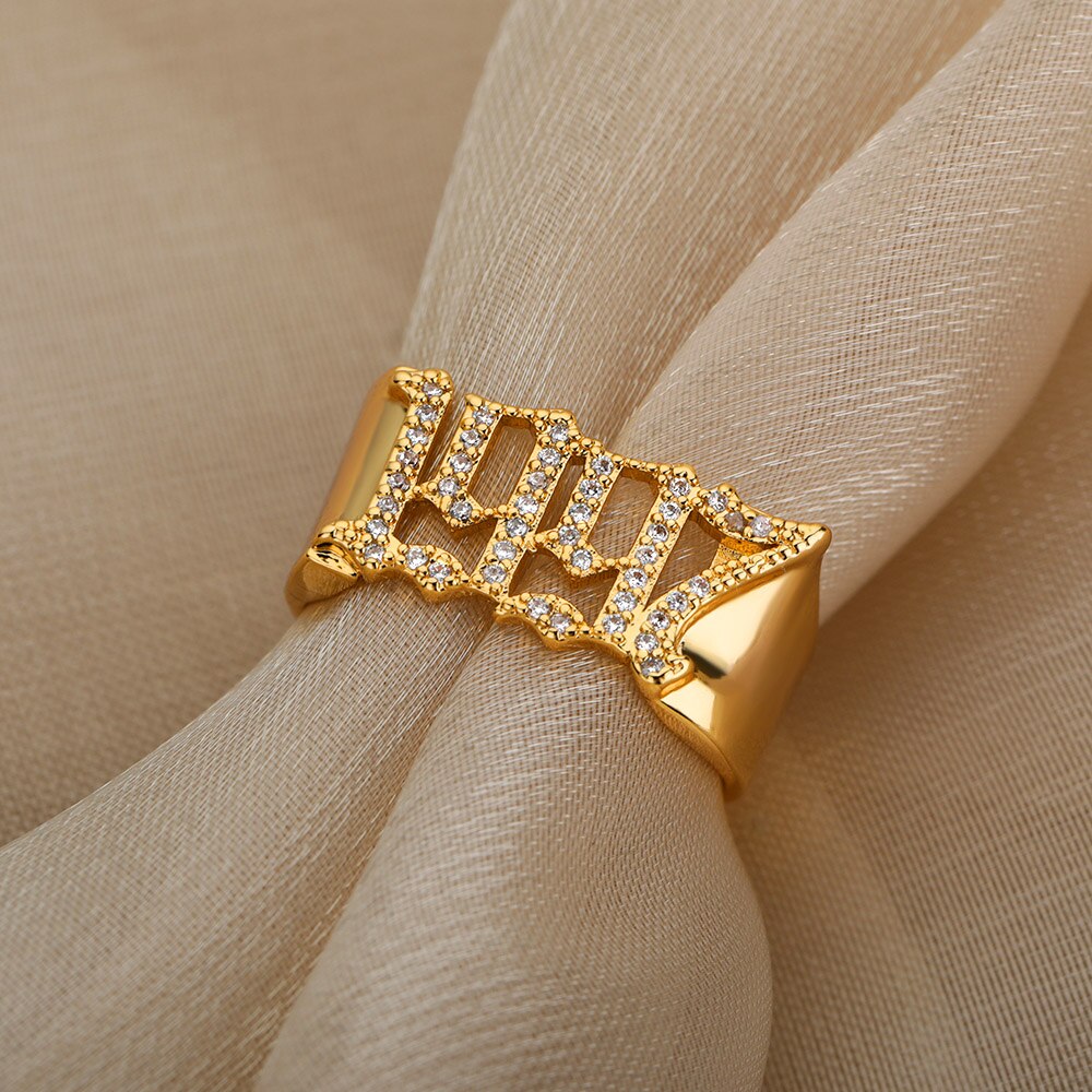 1997 Year Cubic Zirconia Rings For Women Stainless Steel Gold Color Ring Birth Years Zircon Jewelry Couple Gift anillos mujer
