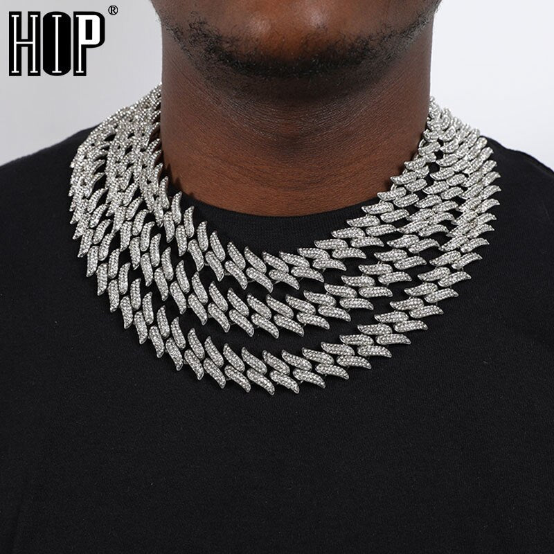 19mm Thorns Cuban Chain Choker Alloy Necklaces Ice Out Bling AAA+ Rhinestones For Men/Women Hip Hop Jewelry