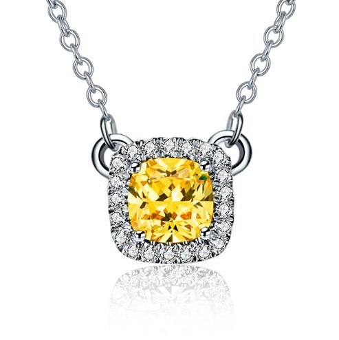 1Ct 6mm Yellow Cushion cut Synthetic Diamonds Pendant Necklace Statement 925 Sterling Silver Jewelry for girlfriend sweetheart