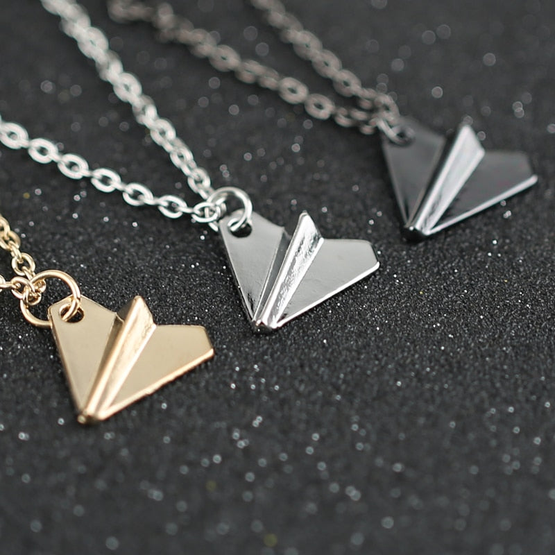 1D One Direction Necklace Paper Airplane Plane Pendant Gold Black Gun Silver Color Simple Jewelry Men Women