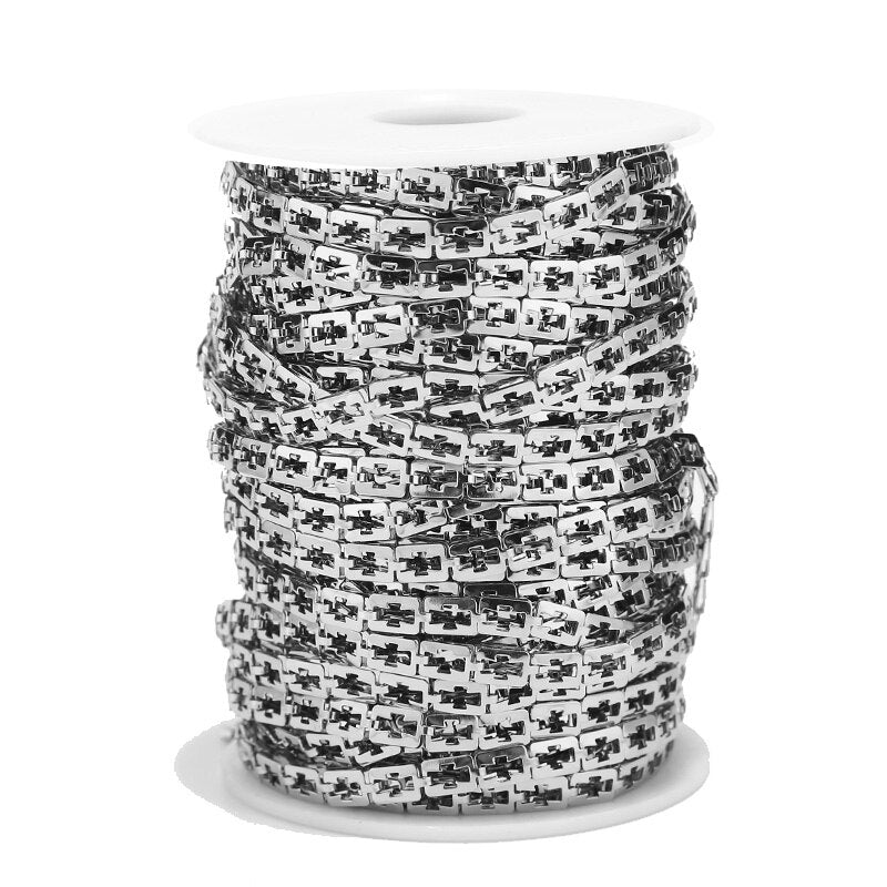 1M/2M/5M/10M 5mm Width Stainless Steel Handmade Hollow out Cross Silver Link Chains DIY For Choker Necklace Jewelry Accessories