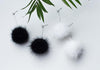 1PAIR CZ Stone Black/ White Fur Ball Long Earrings For Women Earrings 100% Real. 925 Sterling Silver Winter's Jewelry gtle1757