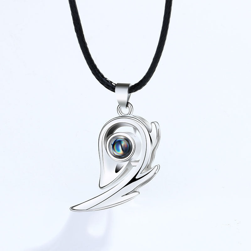 1PAIR Stainless Steel 100 Languages I Love You Projection Magnetic Couple Necklace Heart Necklace Jewelry Lover Creative Gifts