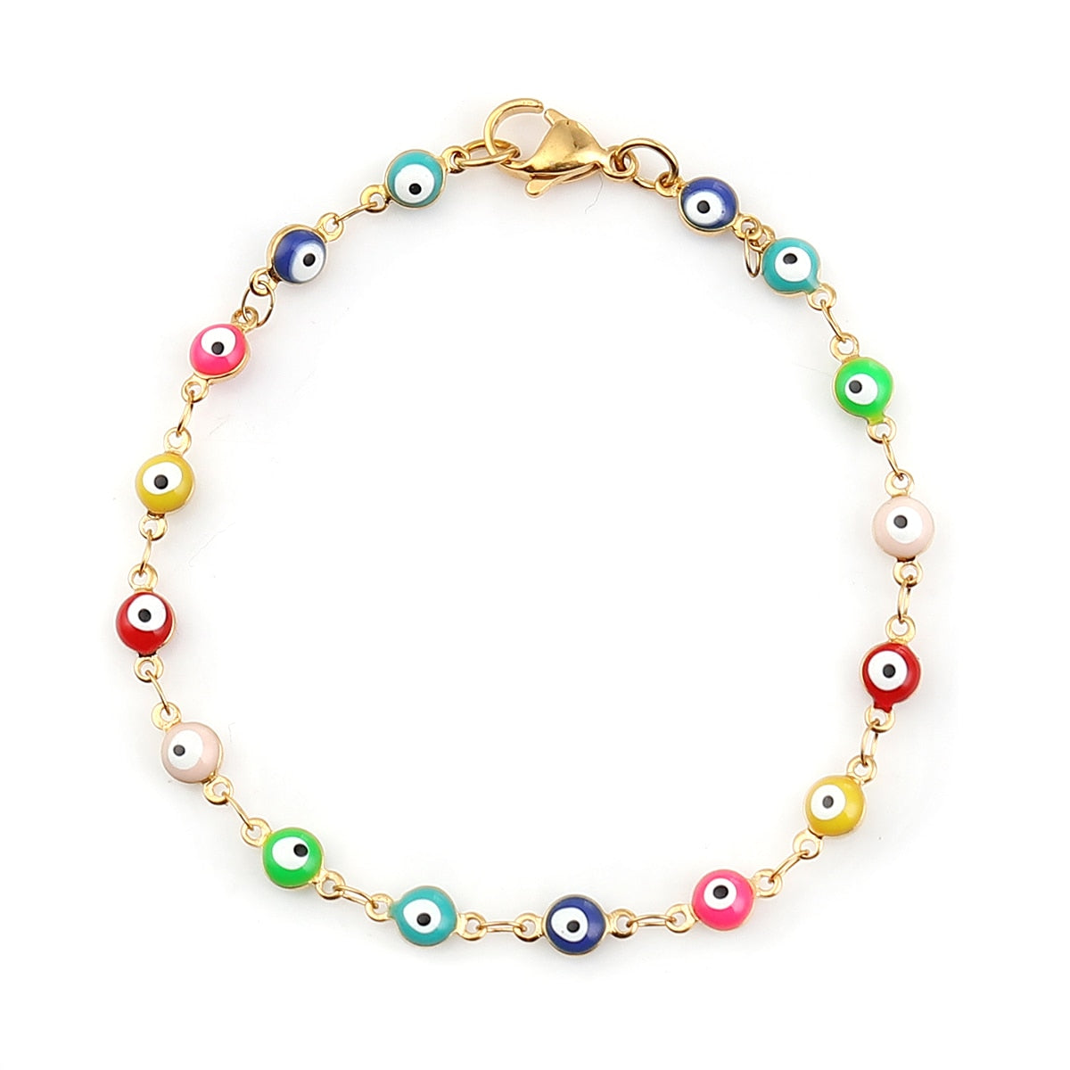 1PC 18.7-19.5cm  304 Stainless Steel Bracelets For Men Women Jewelry Gold Color Link Chain Multicolor Evil Eye Enamel Anklet