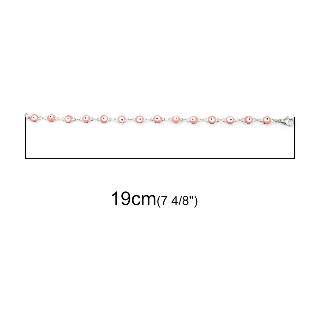 1PC 18.7-19.5cm  304 Stainless Steel Bracelets For Men Women Jewelry Gold Color Link Chain Multicolor Evil Eye Enamel Anklet