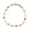 1PC 18.7-19.5cm  304 Stainless Steel Bracelets For Men Women Jewelry Gold Color Link Chain Multicolor Evil Eye Enamel Anklet