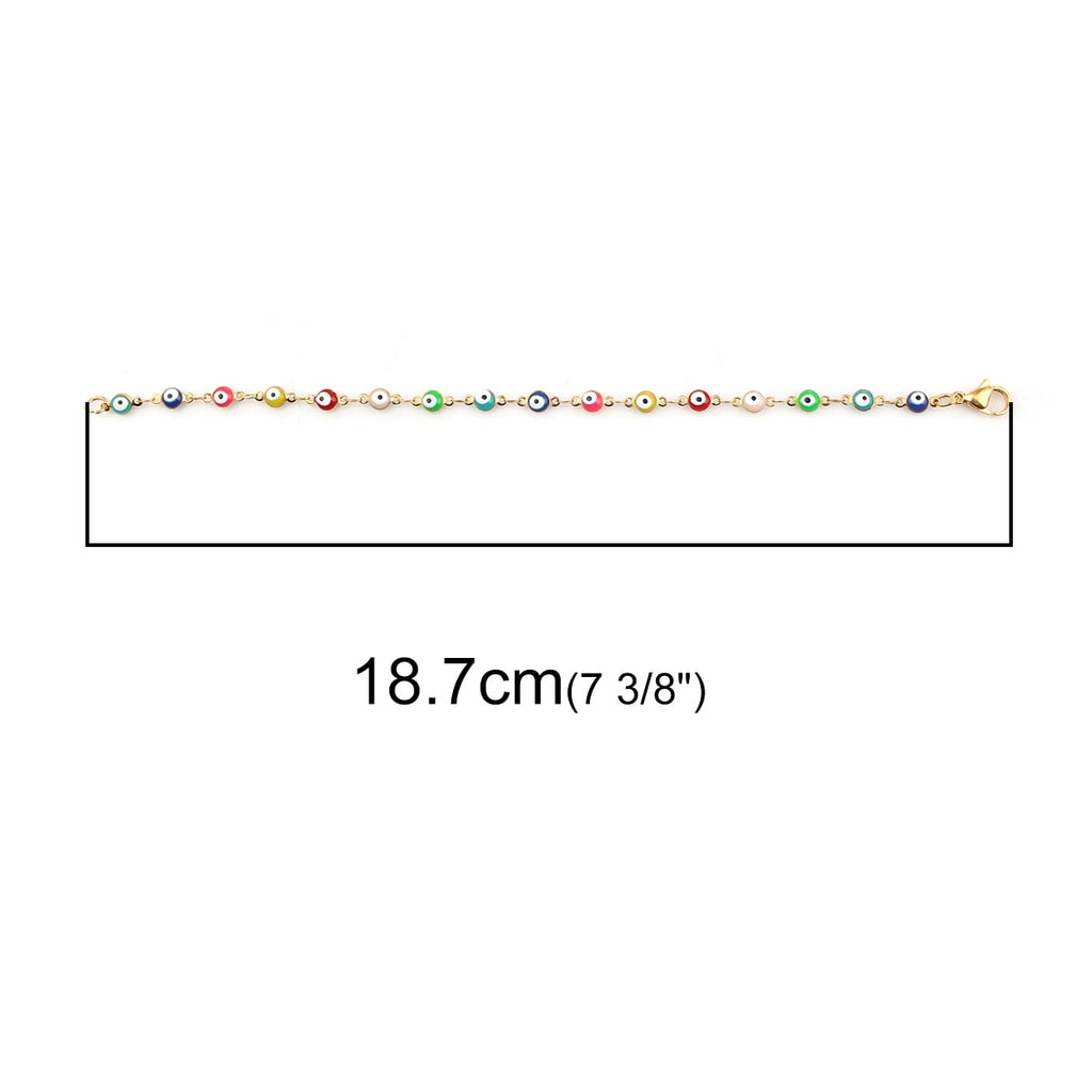 1PC 18.7-19.5cm  304 Stainless Steel Bracelets For Men Women Jewelry Gold Color Link Chain Multicolor Evil Eye Enamel Anklet