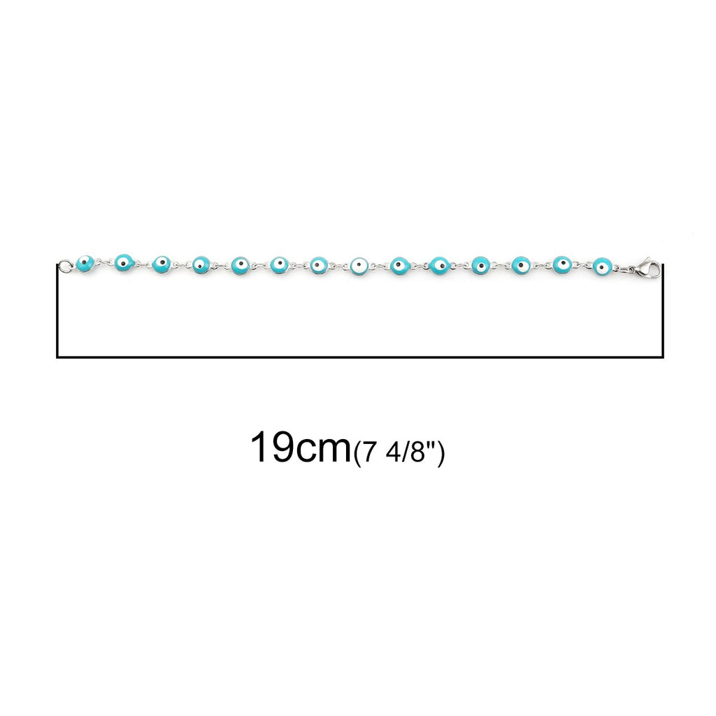1PC 18.7-19.5cm  304 Stainless Steel Bracelets For Men Women Jewelry Gold Color Link Chain Multicolor Evil Eye Enamel Anklet