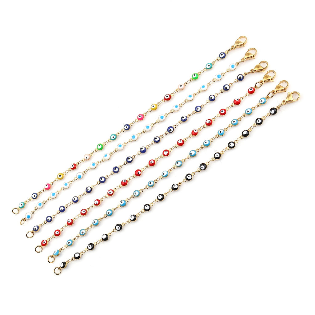 1PC 18.7-19.5cm  304 Stainless Steel Bracelets For Men Women Jewelry Gold Color Link Chain Multicolor Evil Eye Enamel Anklet