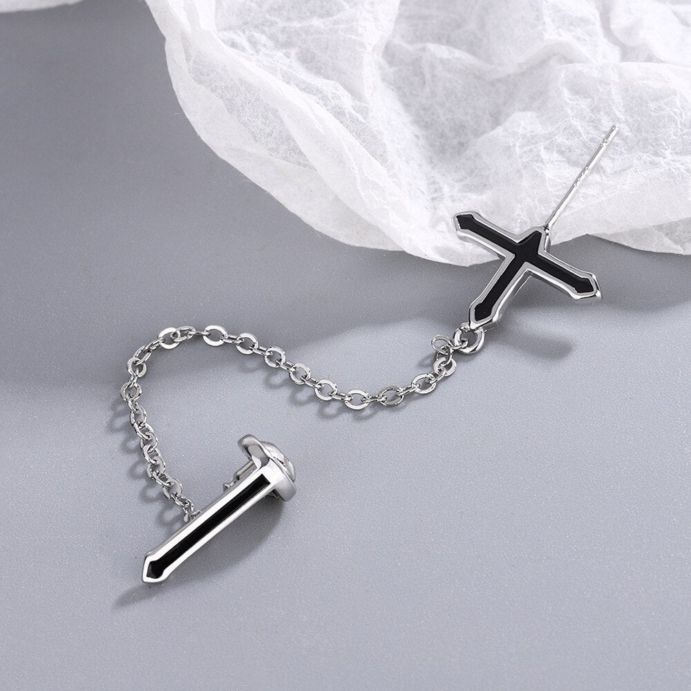 1PC Black Cross Stud Earrings For Women 925 Stamp Silver Color Wedding Party Jewelry 2022 Trend Accessories