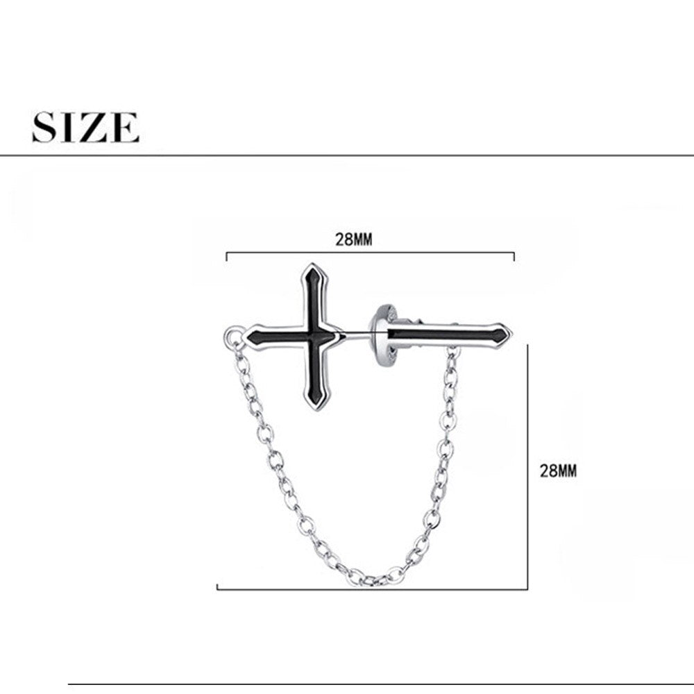 1PC Black Cross Stud Earrings For Women 925 Stamp Silver Color Wedding Party Jewelry 2022 Trend Accessories