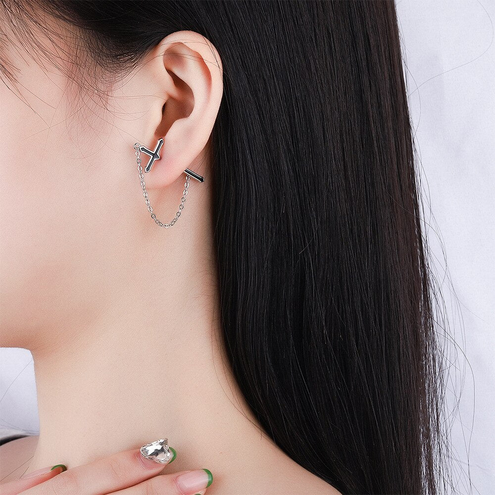 1PC Black Cross Stud Earrings For Women 925 Stamp Silver Color Wedding Party Jewelry 2022 Trend Accessories
