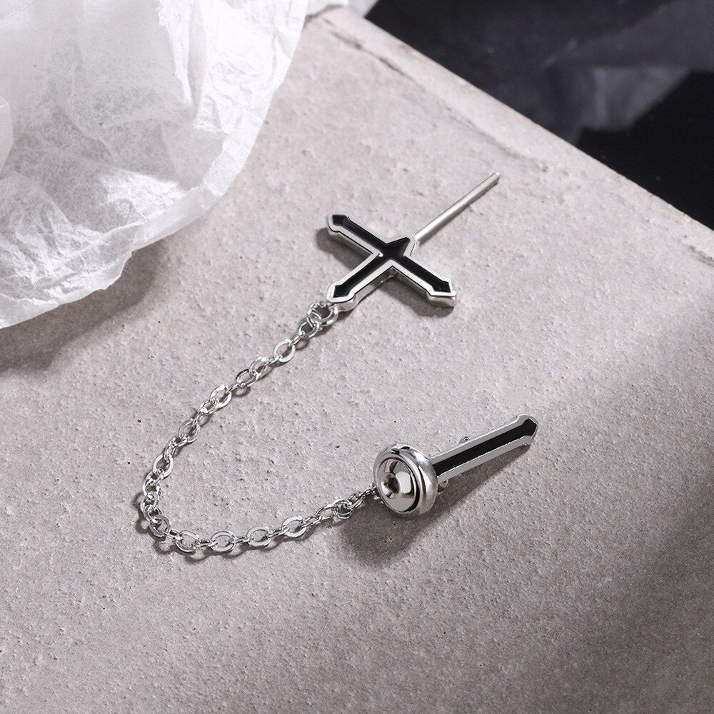 1PC Black Cross Stud Earrings For Women 925 Stamp Silver Color Wedding Party Jewelry 2022 Trend Accessories