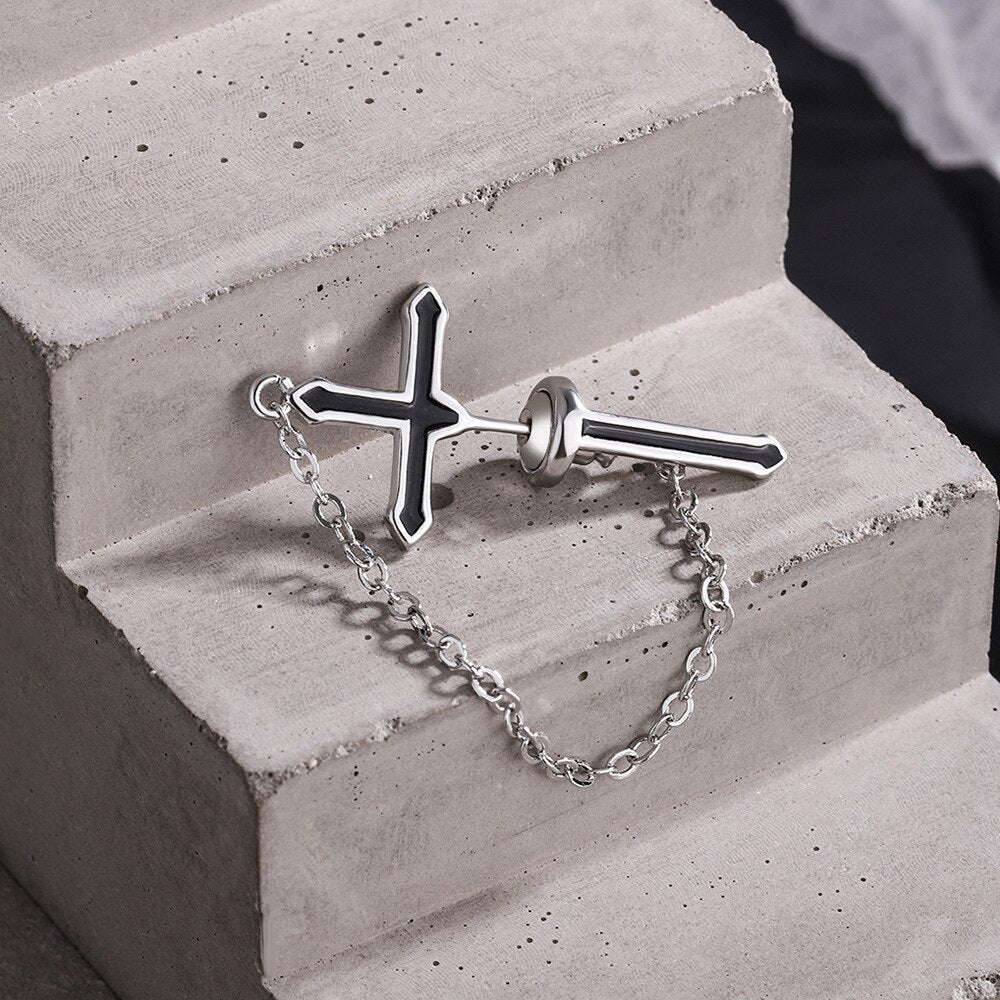 1PC Black Cross Stud Earrings For Women 925 Stamp Silver Color Wedding Party Jewelry 2022 Trend Accessories