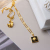 1PC Carved White Mother Oyster Pendant Necklace 18K Gold Plated Square Zircon Choker Color Retention Clavicle Chain Jewelry