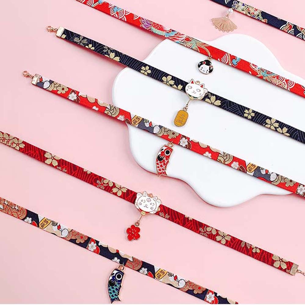 1PC Classic Japanese Style Ribbon Rope Doll Choker Cute Romantic Women Girls Bird Cat Carp Pendant Short Necklace Jewelry